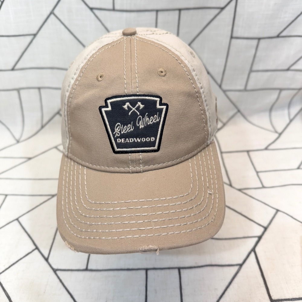 Camp David Steel Wheel Deadwood Hat OS Tan Distressed Baseball Cap SD Souvenir